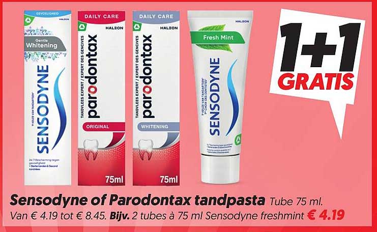 Sensodyne of Parodontax tandpasta Tube 75 ml. 1+1 GRATIS