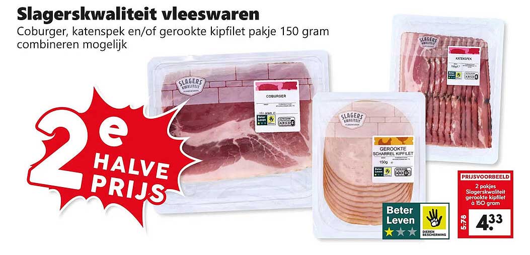 Slagerskwaliteit vleeswaren 2e halve prijs
