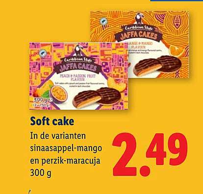 Soft cake In de varianten sinaasappel-mango en perzik-maracuja 300 g