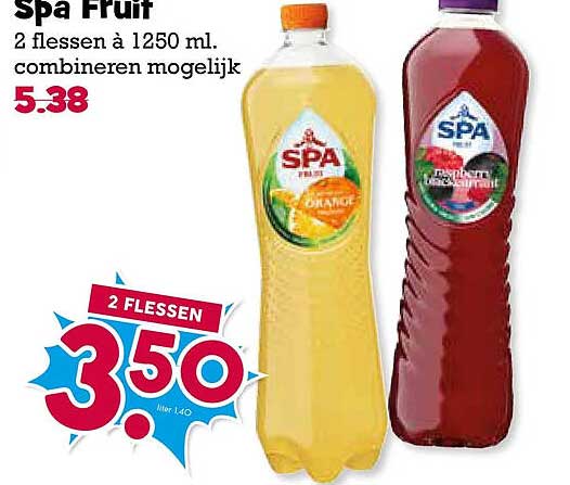 Spa Fruit 2 flessen à 1250 ml. combineren mogelijk 2 flessen 3.50