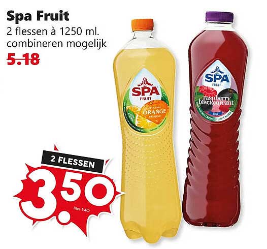 Spa Fruit 2 flessen à 1250 ml, combineren mogelijk 2 flessen
