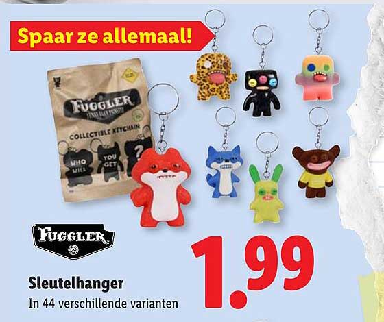 Spaar ze allemaal! Fuggler Sleutelhanger In 44 verschillende varianten