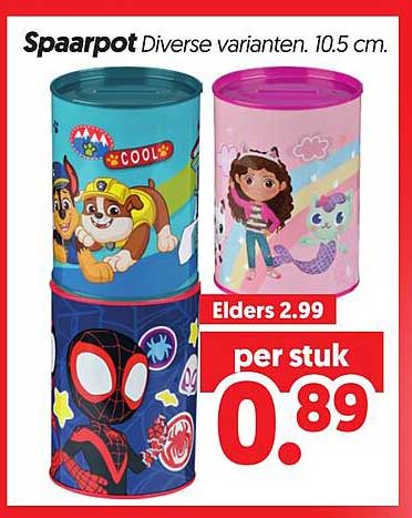 Spaarpot Diverse varianten. 10.5 cm.