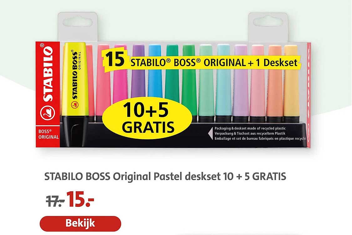 STABILO BOSS Original Pastel deskset 10 + 5 GRATIS
