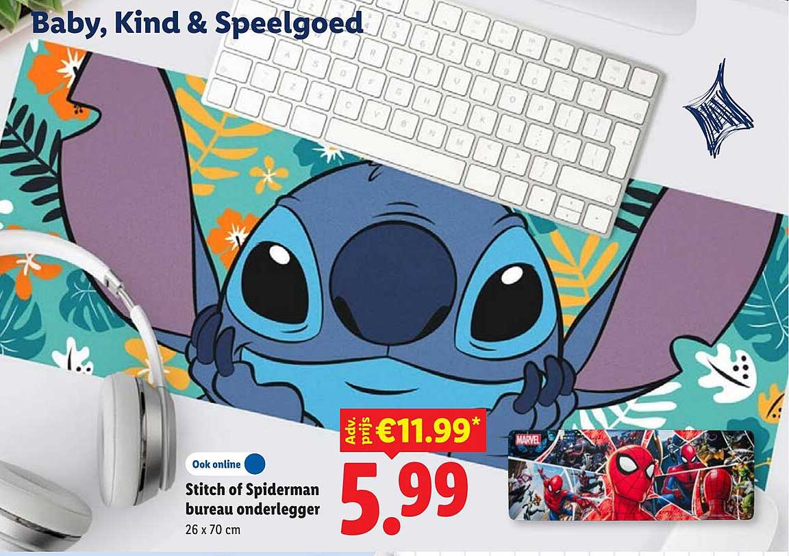 Stitch of Spiderman bureau onderlegger