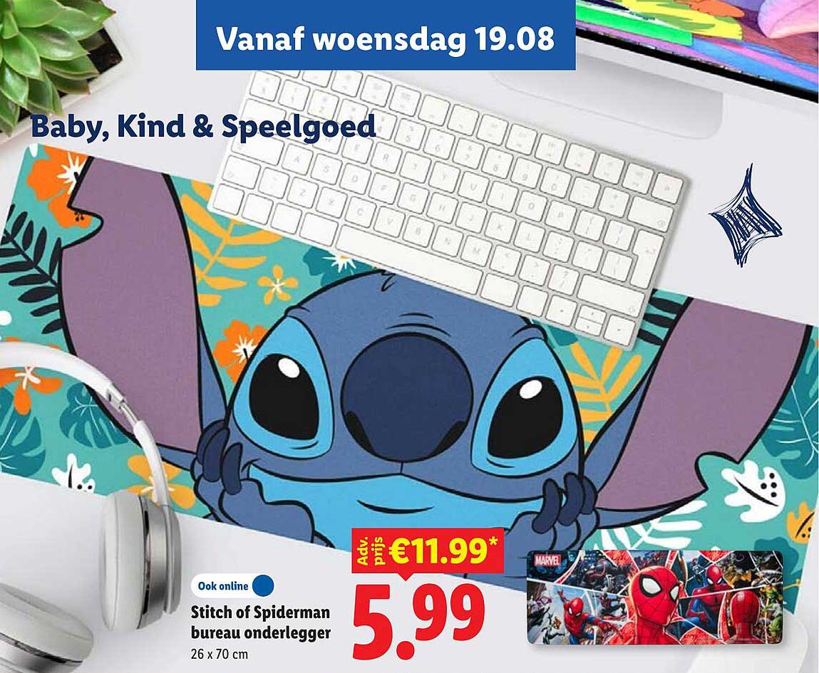 Stitch of Spiderman bureau onderlegger