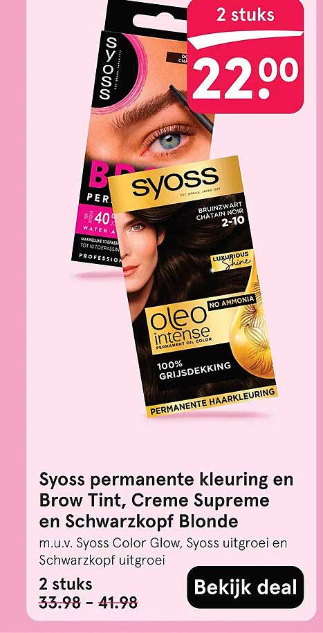 Syoss permanente kleuring en Brow Tint, Creme Supreme en Schwarzkopf Blonde 2 stuks