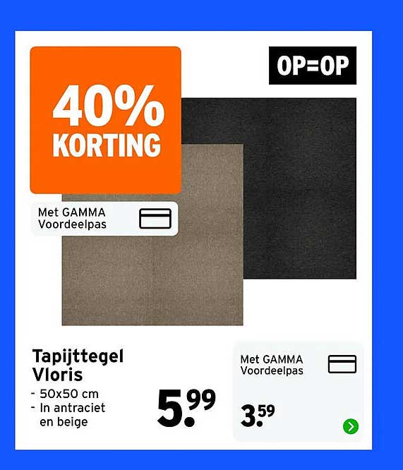 Tapijttegel Vloris 40% korting