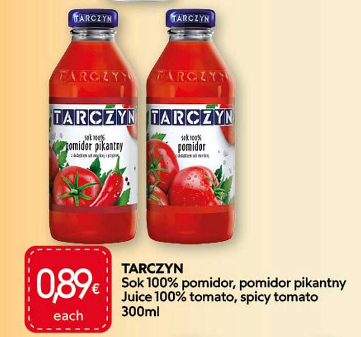 TARCZYN Sok 100% pomidor, pomidor pikantny Juice 100% tomato, spicy tomato 300ml