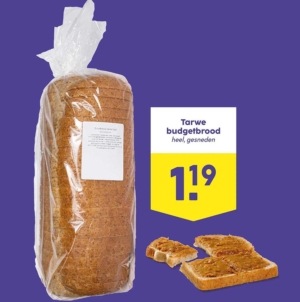 Tarwe budgetbrood heel, gesneden