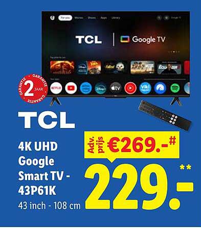 TCL 4K UHD Google Smart TV - 43P61K