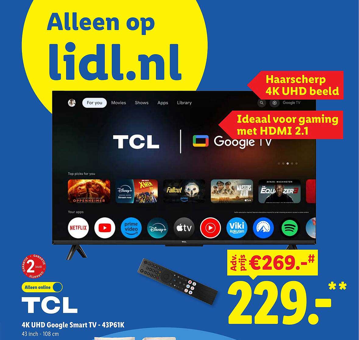 TCL 4K UHD Google Smart TV - 43P61K