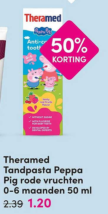 Theramed Tandpasta Peppa Pig rode vruchten 0-6 maanden 50 ml 50% KORTING