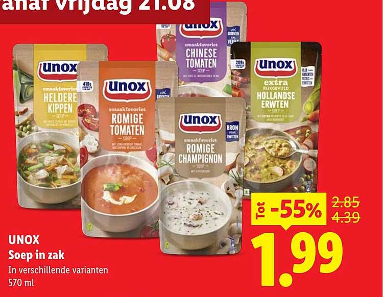 UNOX Soep in zak In verschillende varianten 570 ml Tot -55%