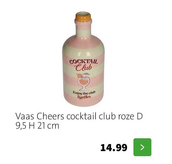 Vaas Cheers cocktail club roze D 9,5 H 21 cm