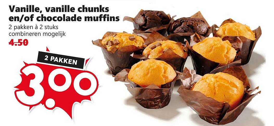 Vanille, vanille chunks en/of chocolade muffins