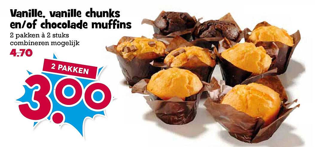 Vanille, vanille chunks en/of chocolade muffins