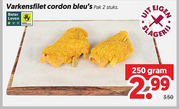 Varkensfilet cordon bleu’s Pak 2 stuks