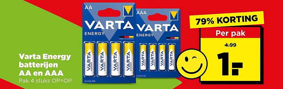 Varta Energy batterijen AA en AAA Pak 4 stuks OP=OP