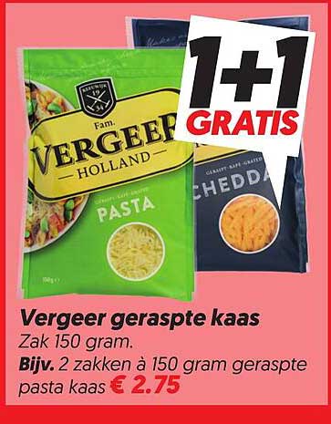 Vergeer geraspte kaas 1+1 gratis