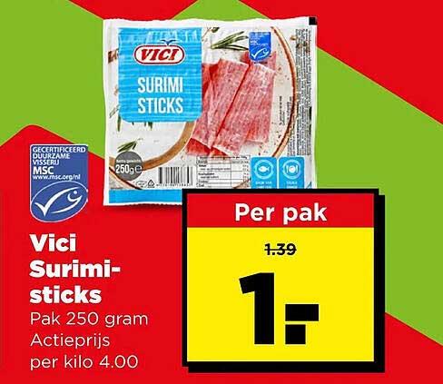 Vici Surimi-sticks Pak 250 gram Actieprijs per pak