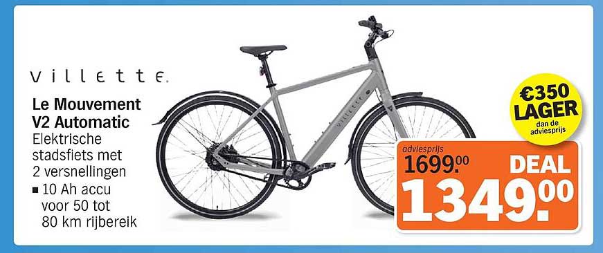 Villette Le Mouvement V2 Automatic Elektrische stadsfiets met 2 versnellingen 10 Ah accu voor 50 tot 80 km rijbereik