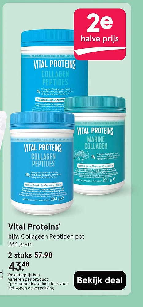 Vital Proteins* bijv. Collageen Peptiden pot 284 gram 2e halve prijs