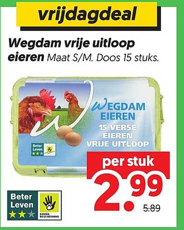 vrijdagdeal Wegdam vrije uitloop eieren Maat S/M. Doos 15 stuks.