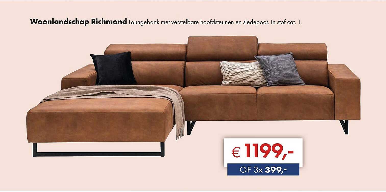 Woonlandschap Richmond Loungebank met verstelbare hoofdsteunen en sledepoot. In stof cat. 1.