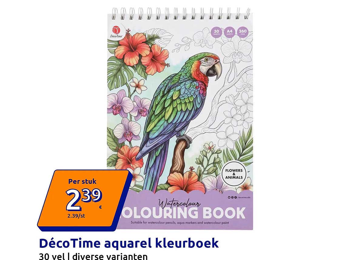 DécoTime aquarel kleurboek 30 vel diverse varianten