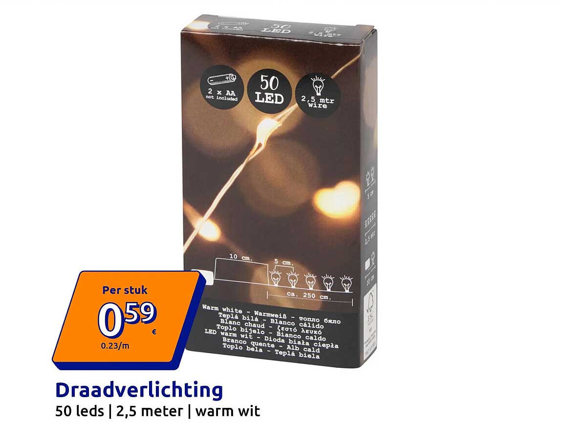 Draadverlichting 50 leds | 2,5 meter | warm wit