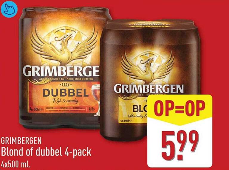 GRIMBERGEN Blond of dubbel 4-pack 4x500 ml. OP=OP
