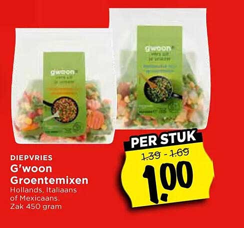 G'woon Groentemixen Hollands, Italiaans of Mexicaans Zak 450 gram