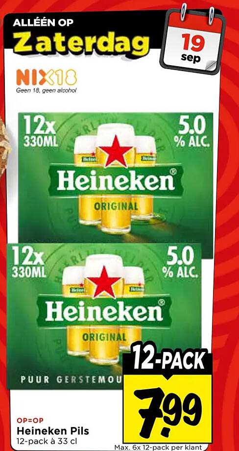 Heineken Pils 12-pack à 33 cl 2e halve prijs