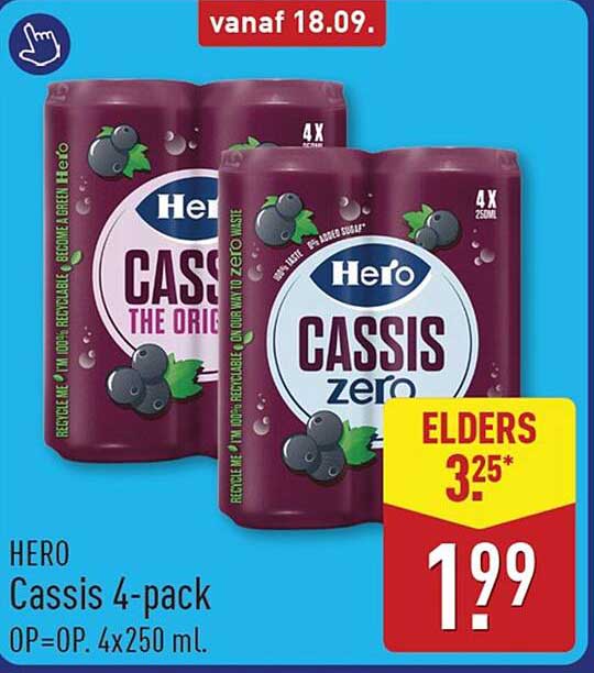 HERO Cassis 4-pack OP=OP. 4x250 ml.
