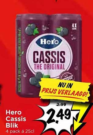 Hero Cassis Blik 4 pack à 25cl NU IN PRIJS VERLAAGD!