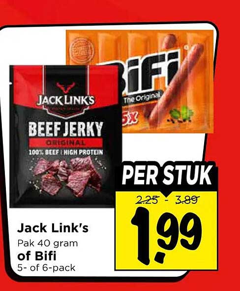 Jack Link's Pak 40 gram of Bifi 5- of 6-pack PER STUK