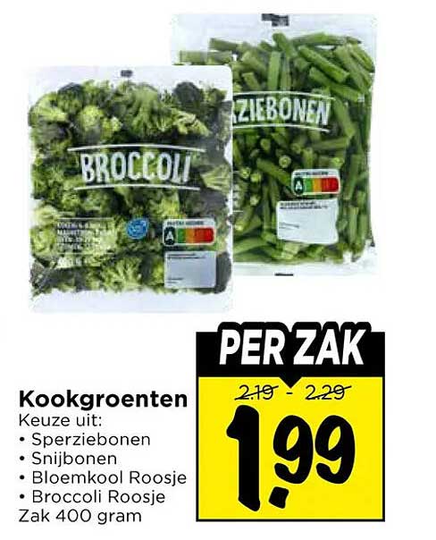 Kookgroenten Keuze uit: Sperziebonen, Snijbonen, Bloemkool Roosje, Broccoli Roosje Zak 400 gram PER ZAK