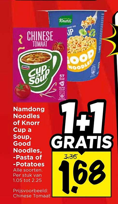 Namdong Noodles of Knorr Cup a Soup, Good Noodles, -Pasta of -Potatoes 1+1 GRATIS
