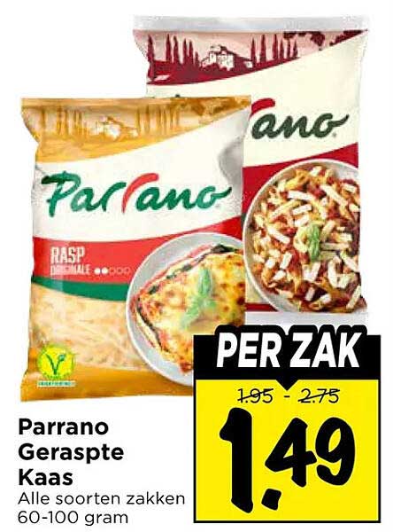 Parrano Geraspte Kaas Alle soorten zakken 60-100 gram PER ZAK
