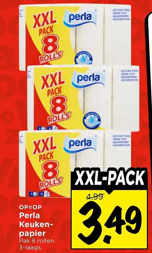 Perla Keukenpapier Pak 8 rollen, 3-laags XXL-PACK