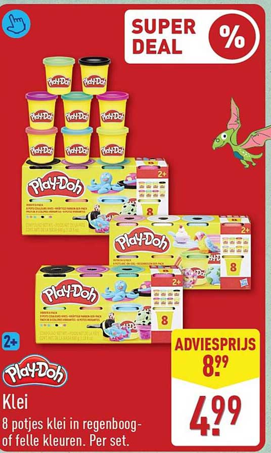 Play-Doh Klei 8 potjes klei in regenboog- of felle kleuren. Per set.