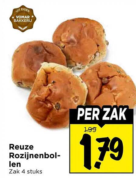 Reuzen Rozijnenbollen Zak 4 stuks PER ZAK
