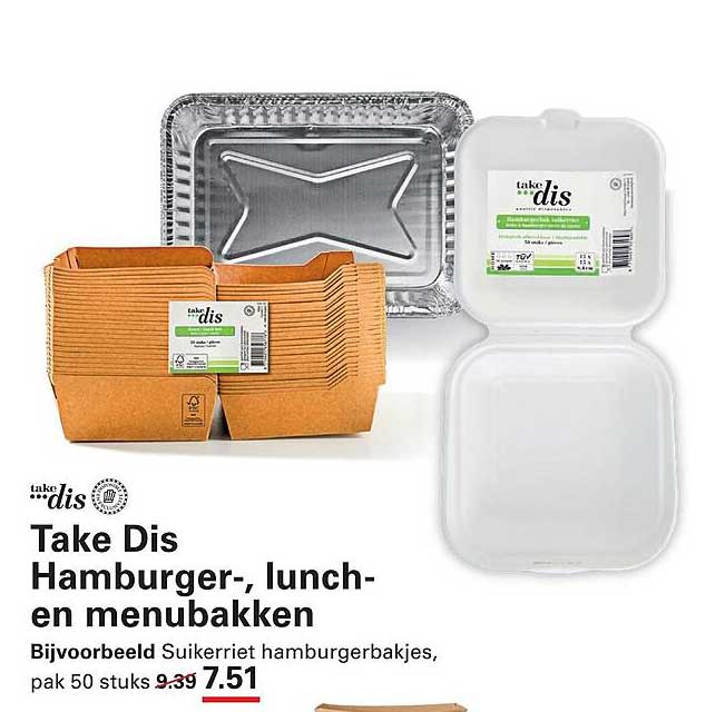Take Dis Hamburger-, lunch- en menubakken