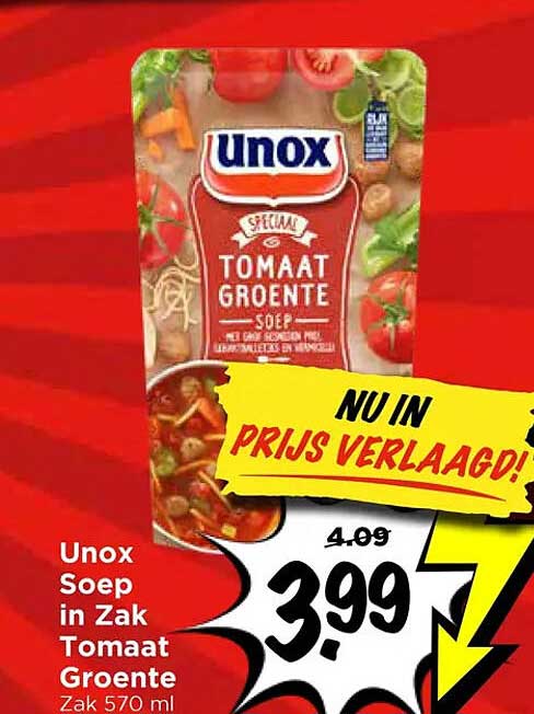 Unox Soep in Zak Tomaat Groente Zak 570 ml NU IN PRIJS VERLAAGD!