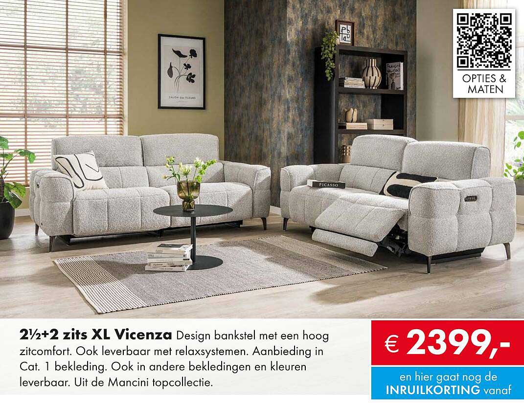 2½+2 zits XL Vicenza Design bankstel met een hoog zitcomfort