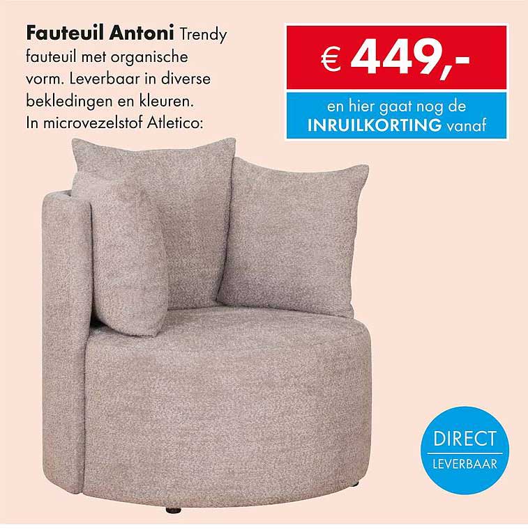 Fauteuil Antoni Trendy fauteuil met organische vorm. Leverbaar in diverse bekledingen en kleuren.