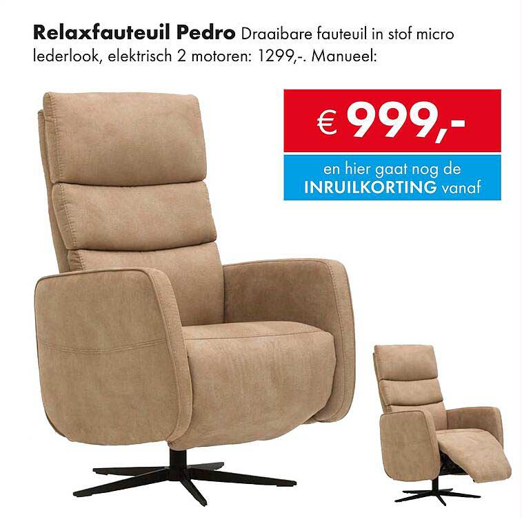 Relaxfauteuil Pedro Draaibare fauteuil in stof micro lederlook, elektrisch 2 motoren: 1299,-