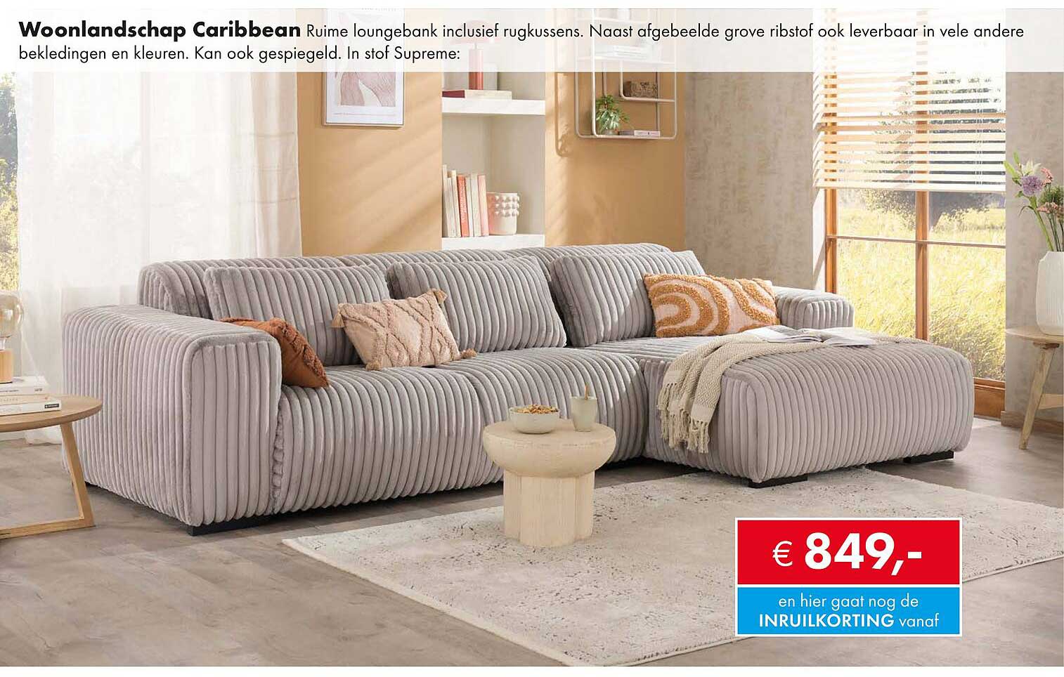 Woonlandschap Caribbean Ruime loungebank inclusief rugkussens.