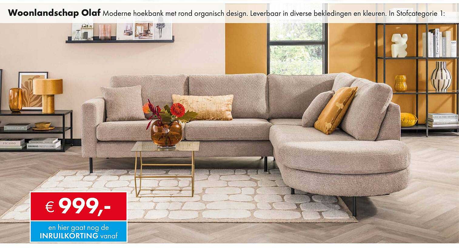 Woonlandschap Olaf Moderne hoekbank met rond organisch design.